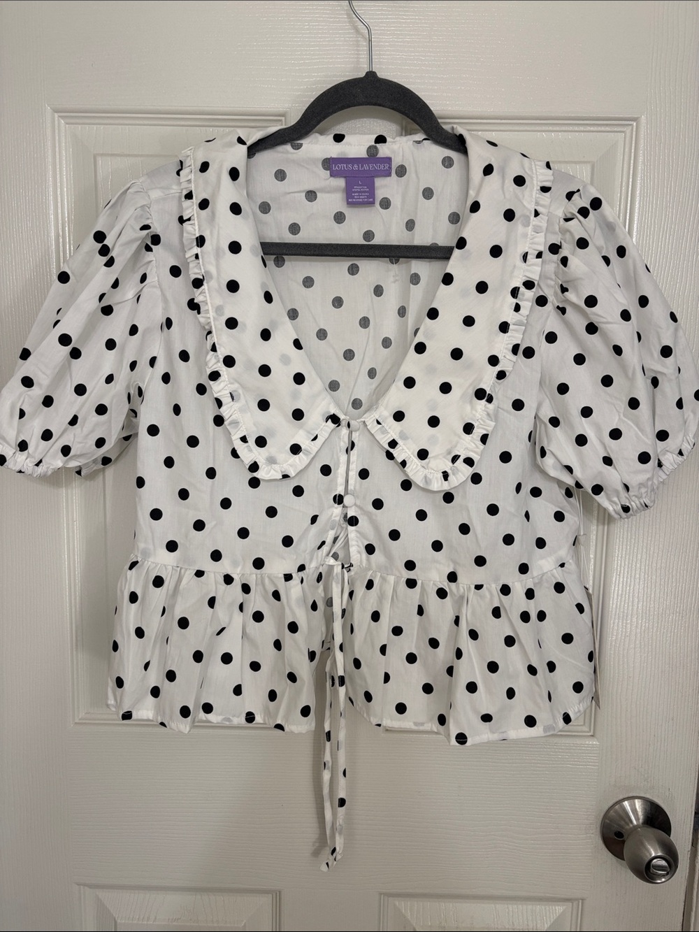 White Polka Dot Ruffle Peplum Top